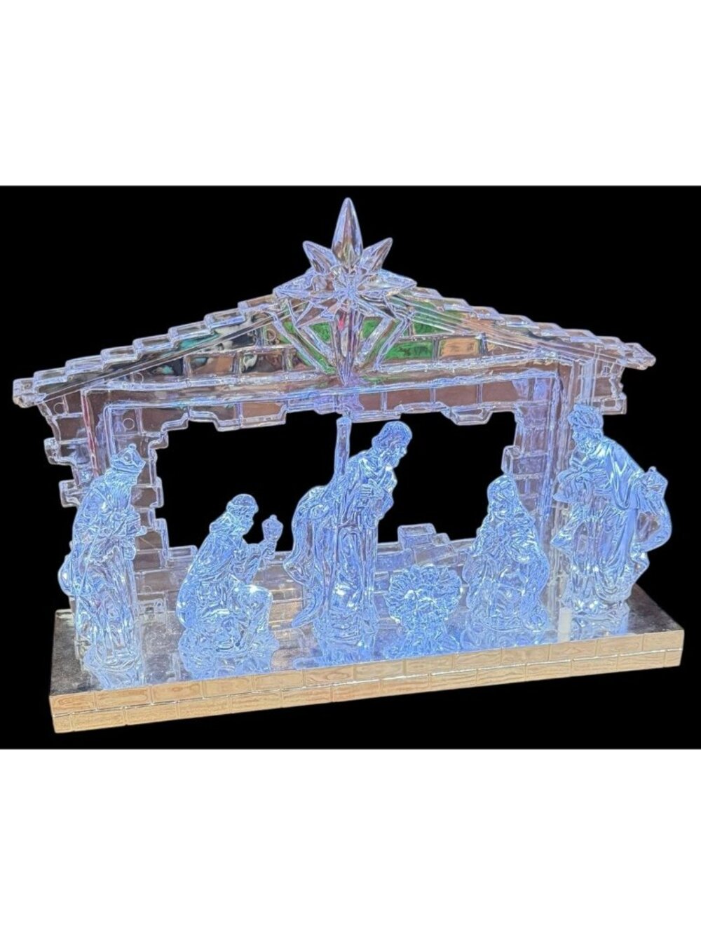 12" VERSION Vintage Kurt Adler Lighted Acrylic Nativity Scene Mirror Light Up